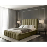 Letto contenitore BADJA – Tessuto bouclé Salvia essiccata – 180x200 cm – Rete a doghe sollevabile – Design di alta gamma