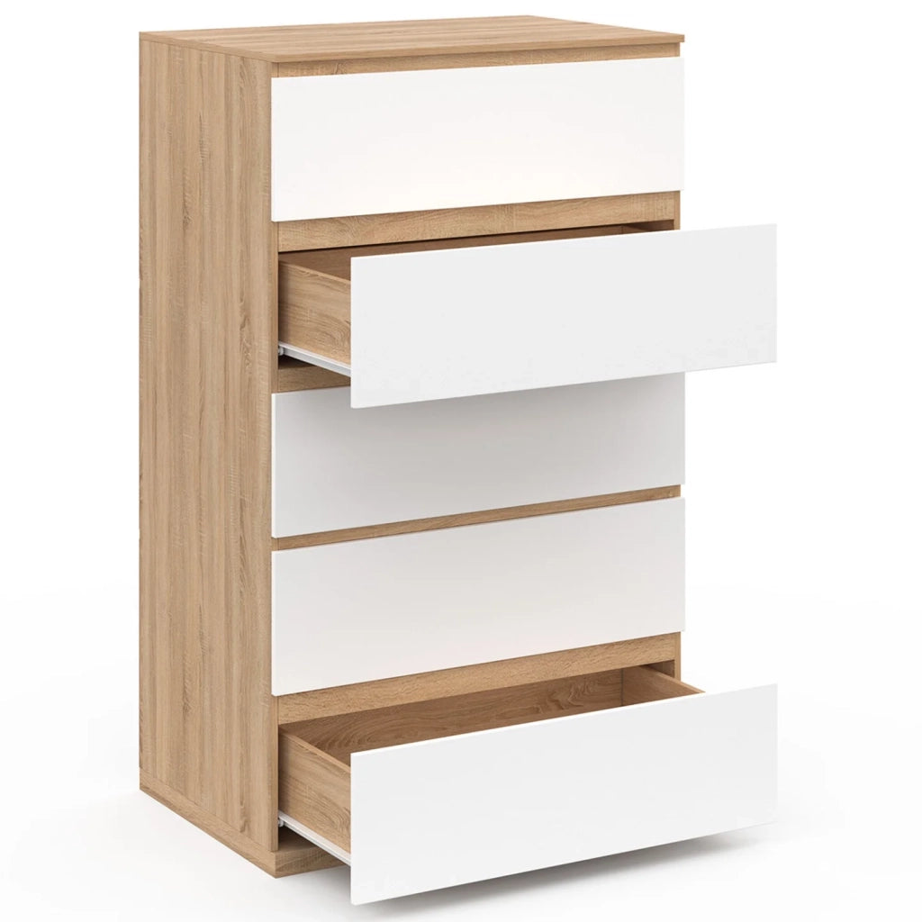IDMarket - TOMI Cassettiera a 5 cassetti, 60 cm, faggio e look bianco