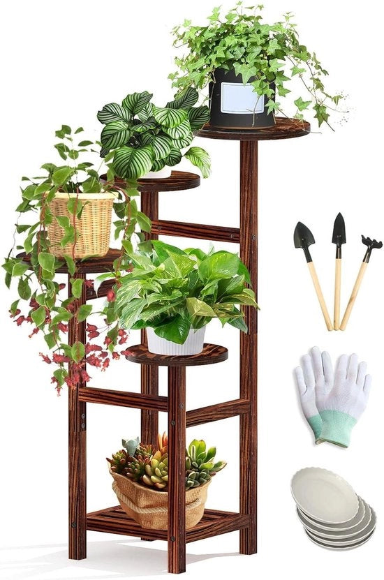 Standaardaflorale in legno - Standaardaflorale in bambù a 5 livelli - Esterno e interno - Bancone fiorito per più piante - Balcone soggiorno corridoio cortile ufficio