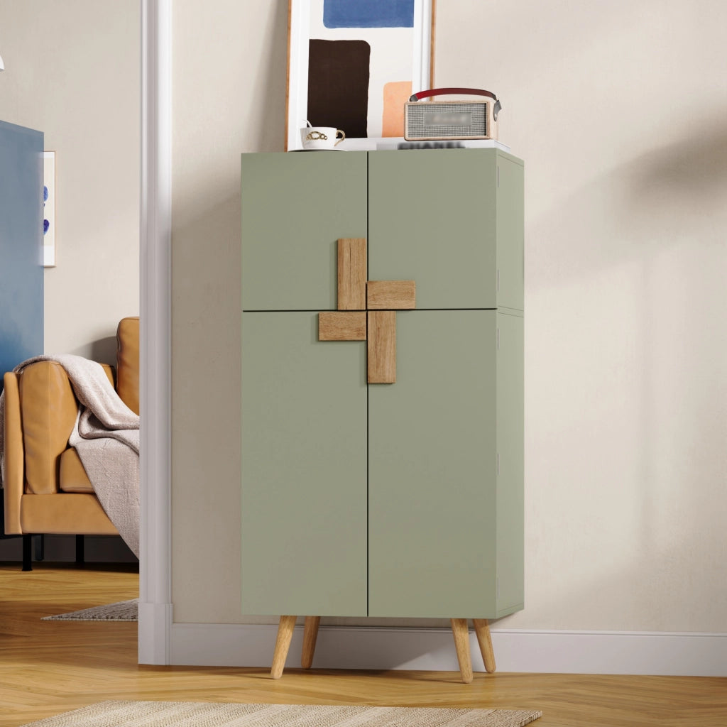 Credenza da cucina alta con 4 ante, ripiani regolabili e mensole sulle ante, per cucina, in MDF verde, 60 × 35 × 120 cm