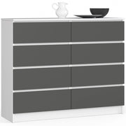 Cassettiera AKORD K120 Bianca 120 cm 8 cassetti inserto frontale Grigio Grafite 120x40x99 cm