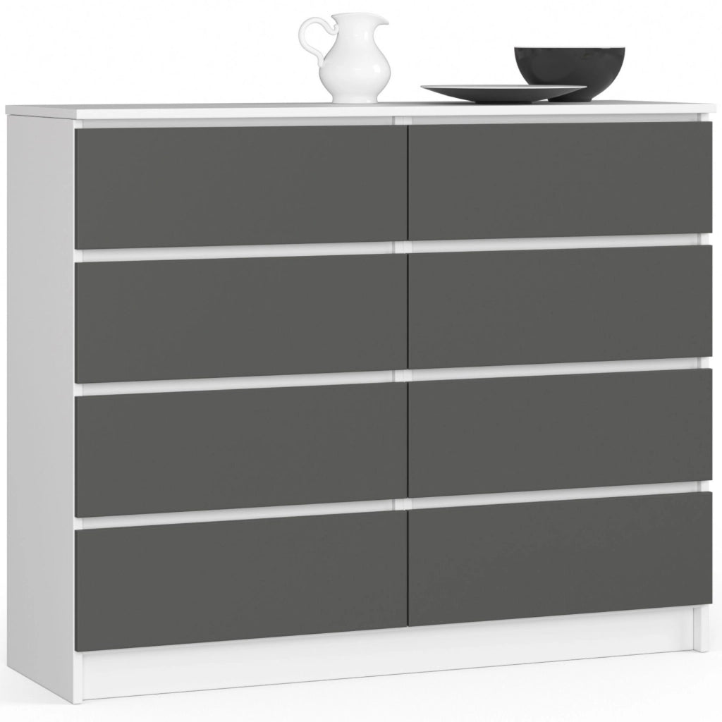 Cassettiera AKORD K120 Bianca 120 cm 8 cassetti inserto frontale Grigio Grafite 120x40x99 cm