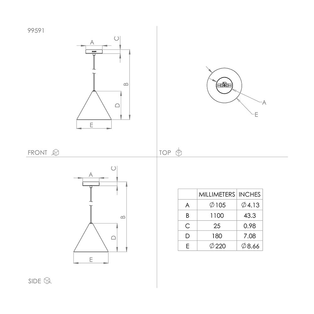 Lampadario Contemporaneo Narices 1 Luce Acciaio Nero e Ottone
