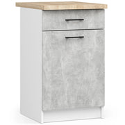 Mobile cucina modulare con piano di lavoro AKORD OLIWIA Bianco 50 cm 1 anta 1 cassetto inserto frontale Cemento 50x46x85 cm