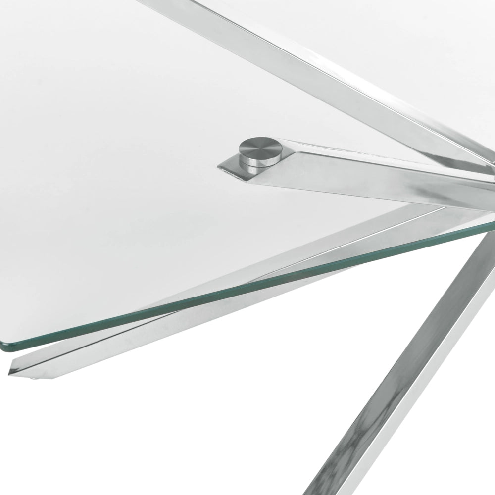 Tavolo da pranzo rettangolare con piano in vetro temperato trasparente 160 x 90 cm gambe in argento 4 persone design moderno