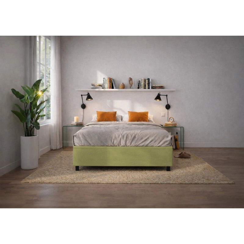 Letto imbottito Letto Matrimoniale alla Francese 140x200 cm BoxMax - Contenitore,Microfibra,Tè verde