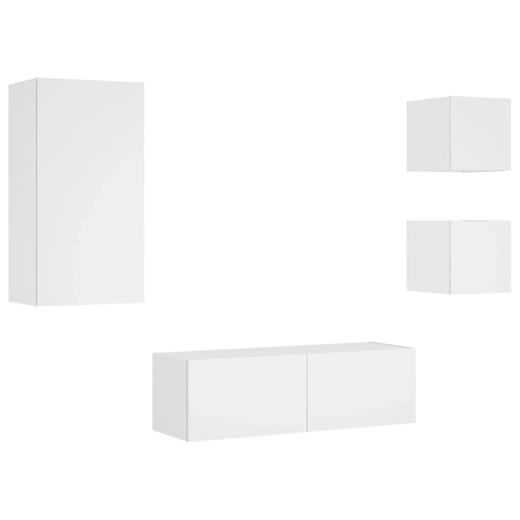 Mobile TV multimediale scaffale TV credenza mobile TV sala da pranzo soggiorno camera da letto montaggio a parete x 4 pezzi con luci LED bianco 02_0028209