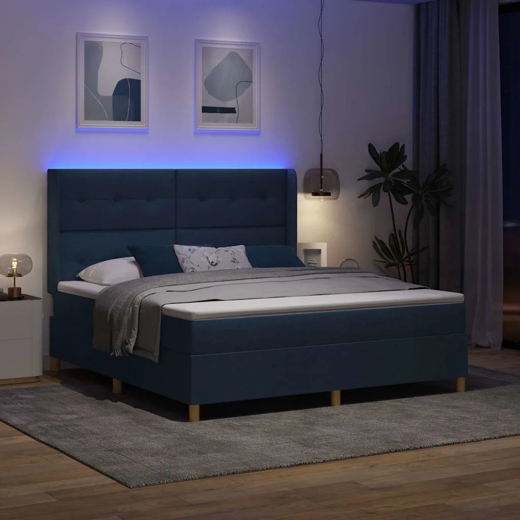 Letto a molle con strisce LED Blu 180 x 200 cm Tessuto 3343713