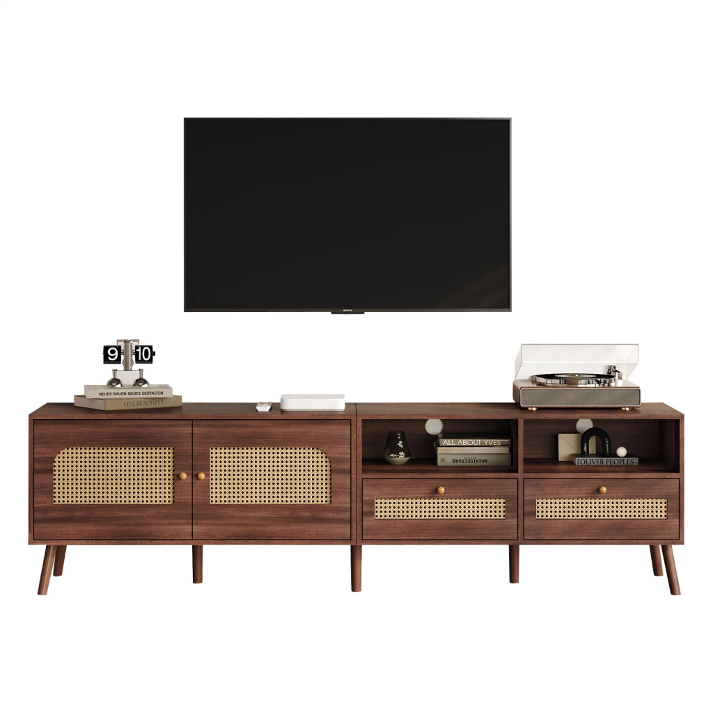 Mobile TV marrone 200x37x49;5 cm con 2 ante in rattan e 2 cassetti
