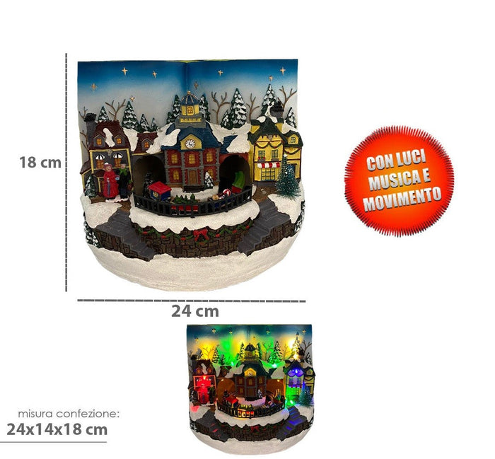 Villaggio Natalizio Libro 18x24 cm con Luci Suoni e Movimento