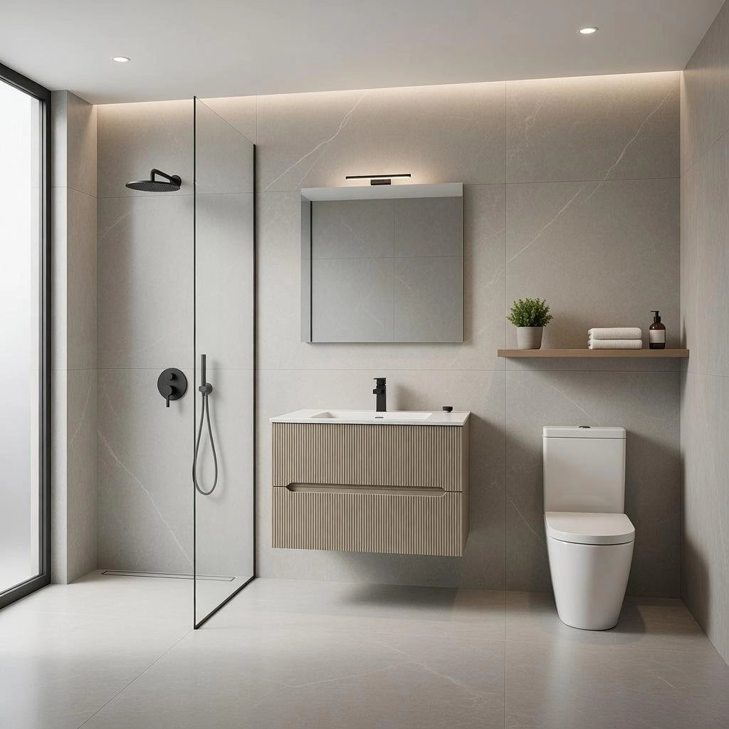 Composizione mobile bagno sospeso con cassetti cm 90 cannettato mod. STICK - Tortora Opaco