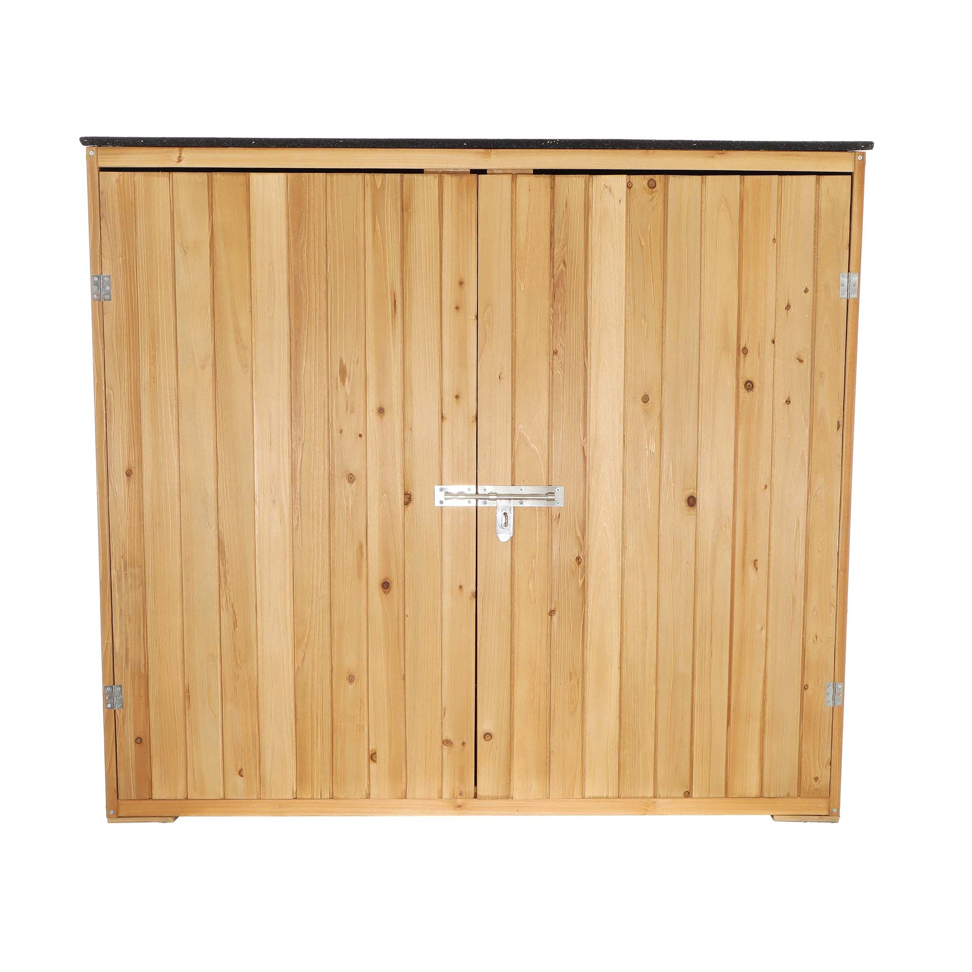 Casetta porta attrezzi da giardino in legno color naturale, 136 x 127 x 58 cm, armadio da esterno a due ante, capanno per utensili e strumenti