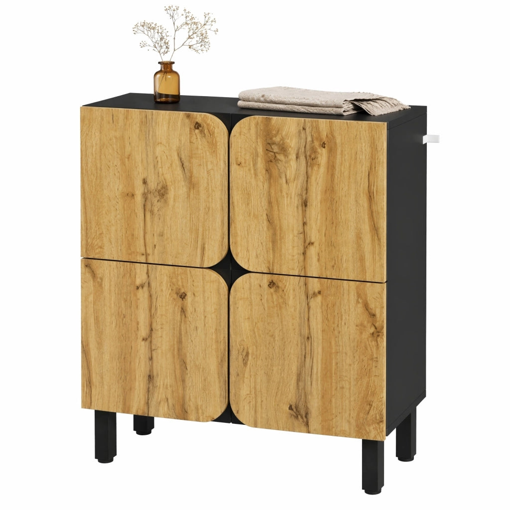 Scarpiera a 4 ante con ripiani regolabili; cerniere soft-close; MDF; nero e naturale