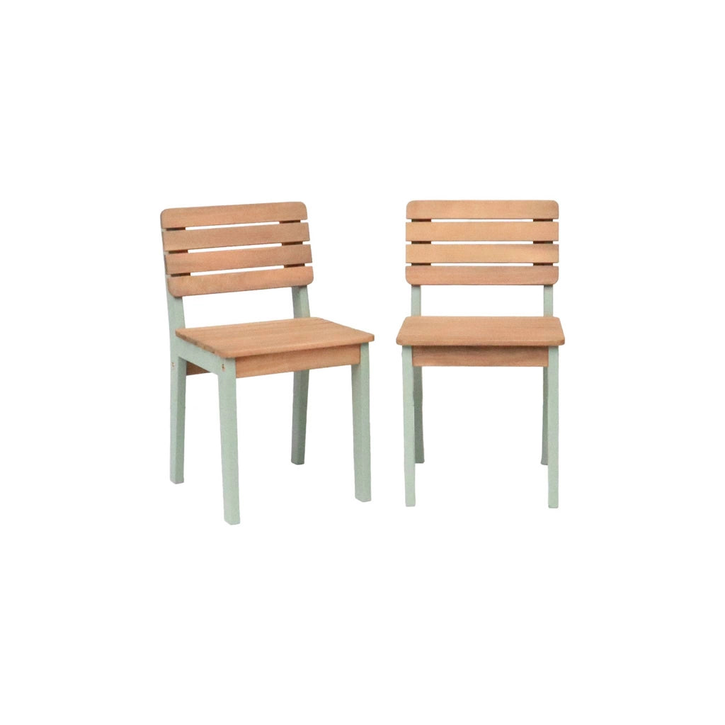 Set di 2 sedie in legno per bambini, da interno/esterno, verde grigio