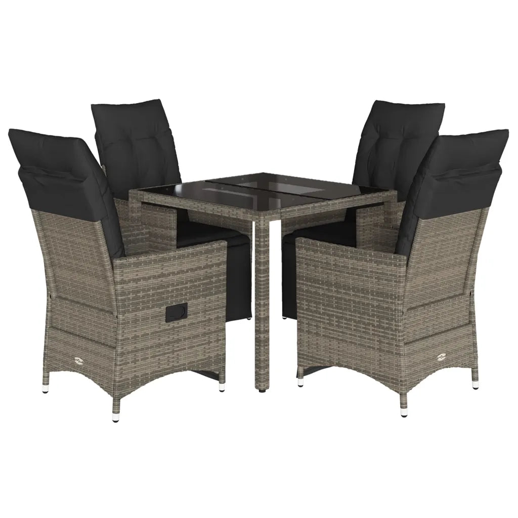 vidaXL Set Bistrò da Giardino 5 pz con Cuscini in Polyrattan Grigio