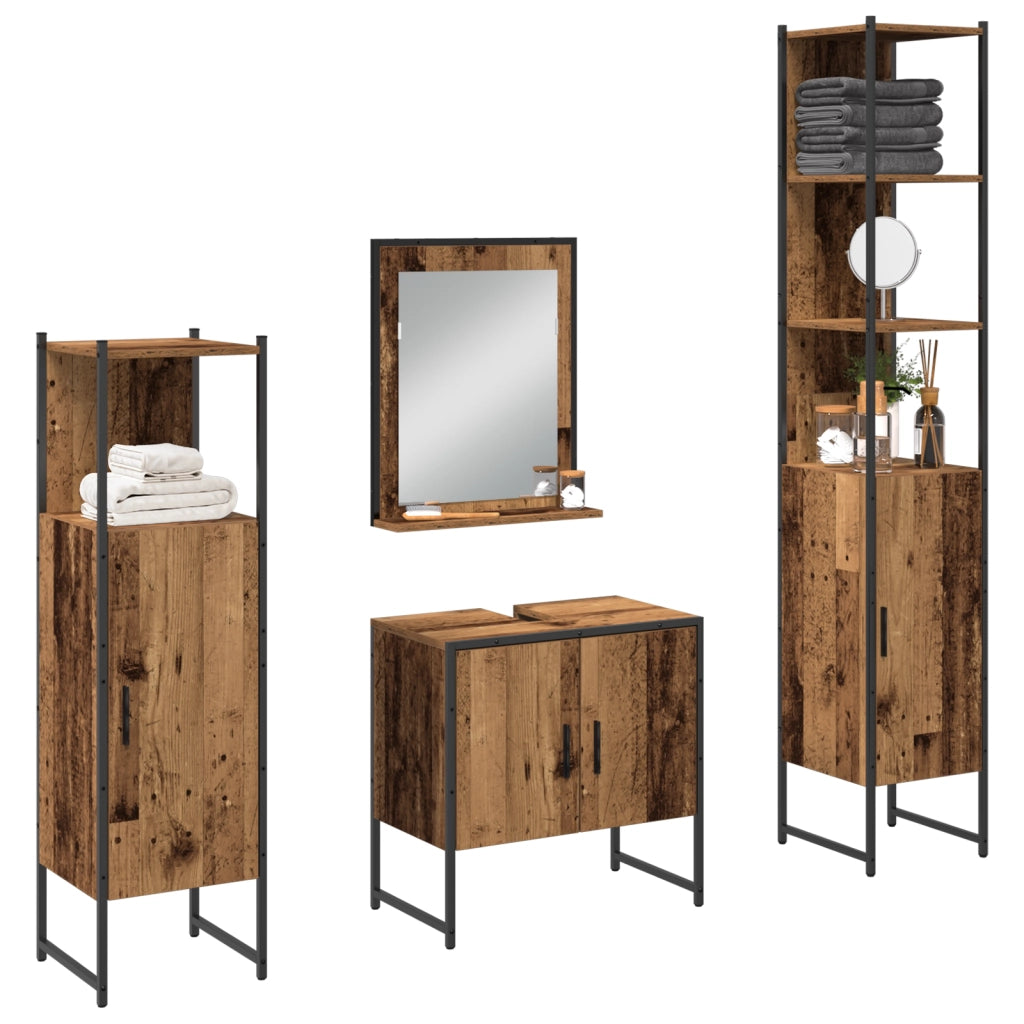 Set di mobili da bagno 4 pezzi Legno invecchiato Legno ingegnerizzato