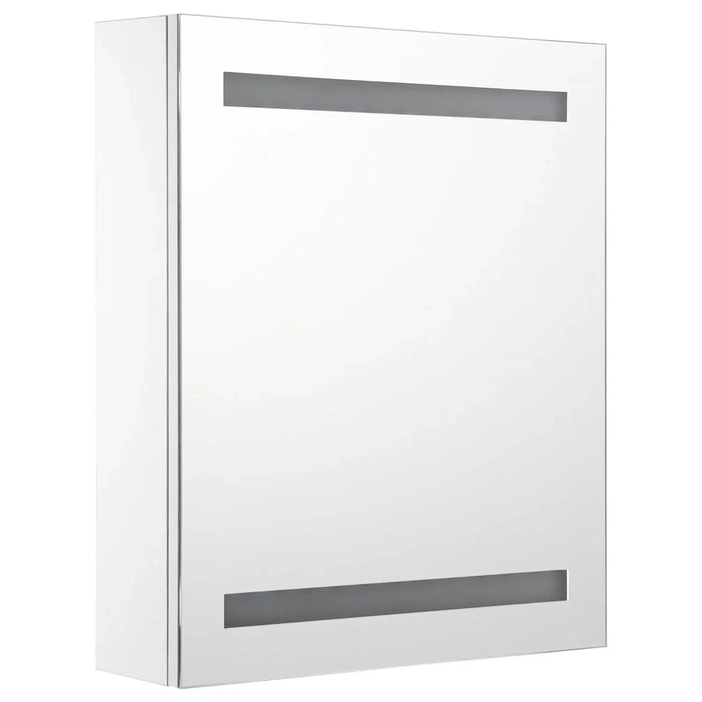Mobiletto da bagno con specchio LED 50 x 13,5 x 60 cm bianco e argento 02_0006561