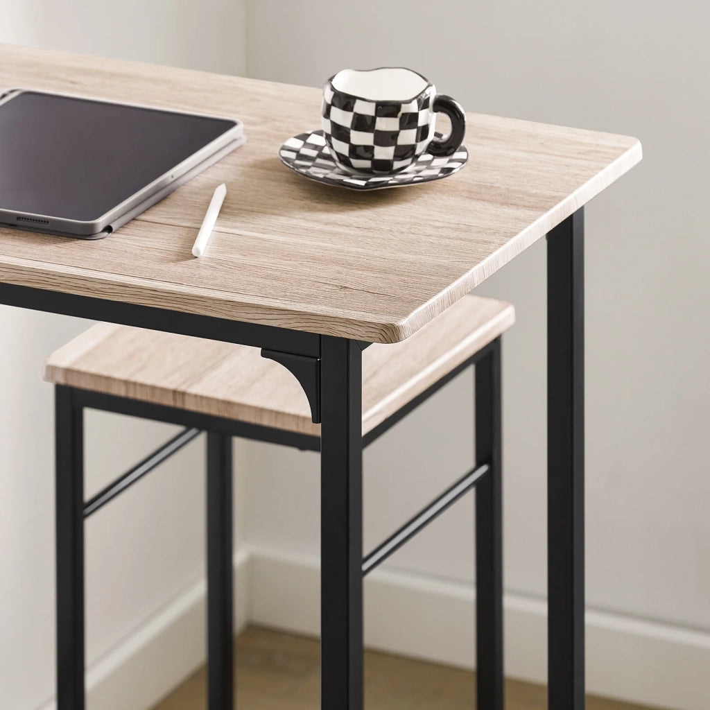 Set 3 Pezzi Tavolo con 2 sgabelli Mobile Bar per casa Stile Industriale Grigio, L80*P50*A88cm, Legno OGT10-N