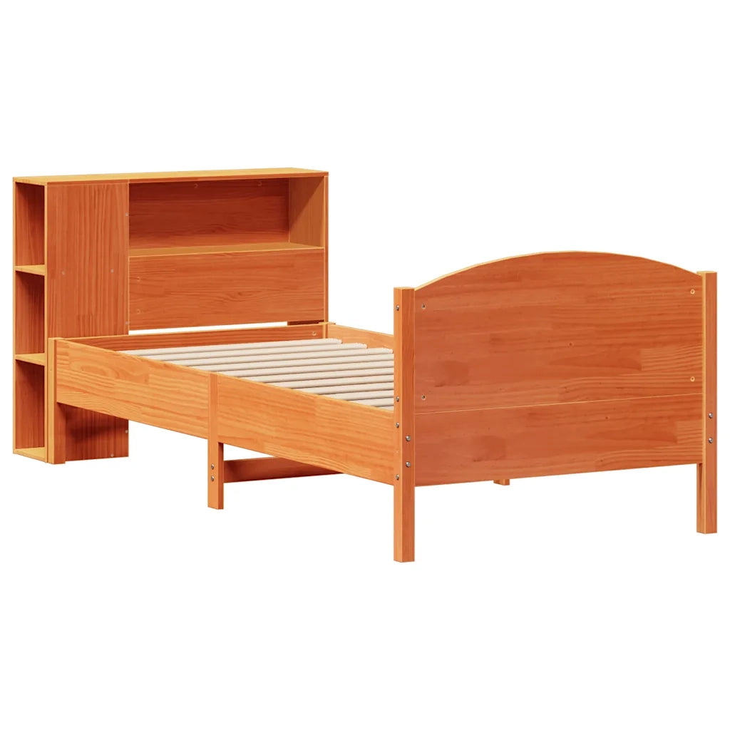 Letto Libreria senza Materasso Marrone Cera 100x200 cm in Pino 3323082