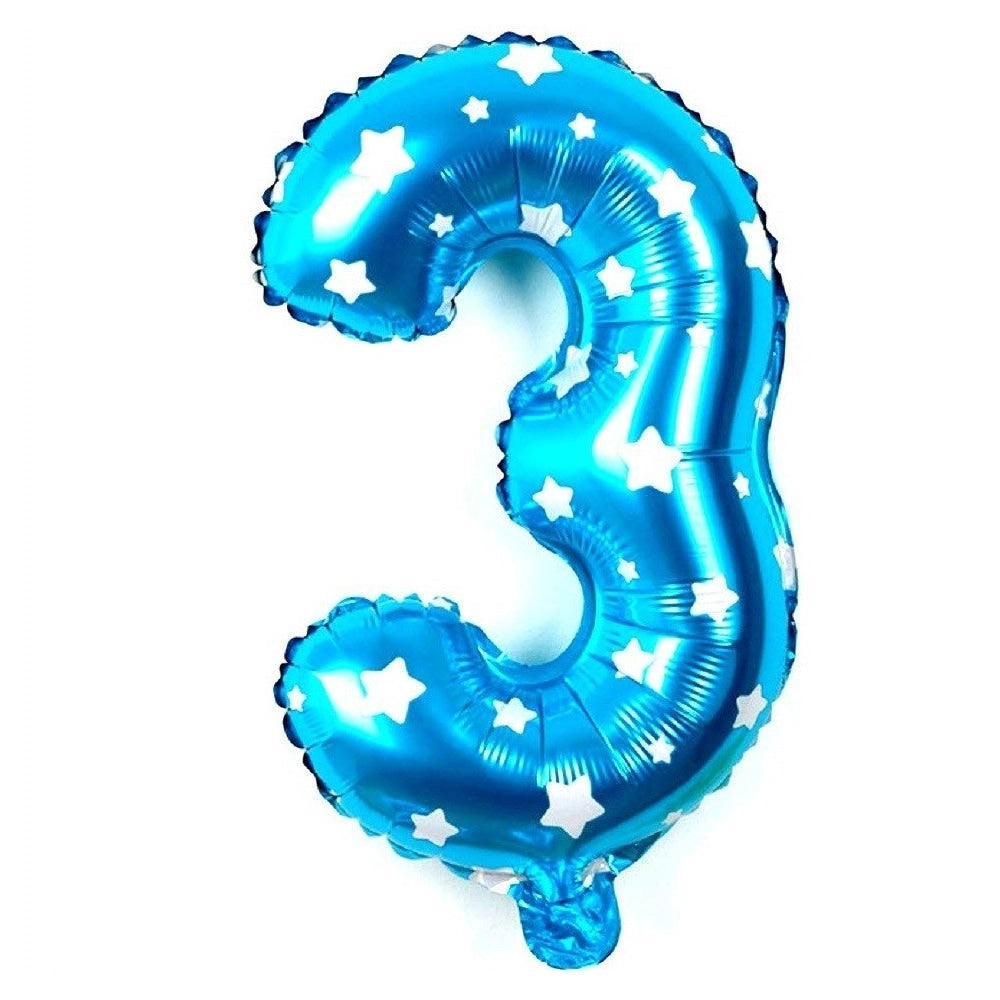 Trade Shop - Palloncino Numero 3 Azzurro Stelle Bianche 35cm Elio Decorazione Party Festa -