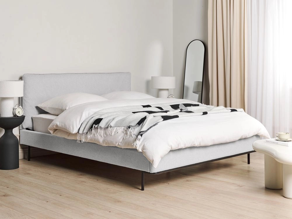 Letto a doghe Grigio Poliestere Tessuto Imbottito 160 x 200 cm EU Matrimoniale Design Moderno
