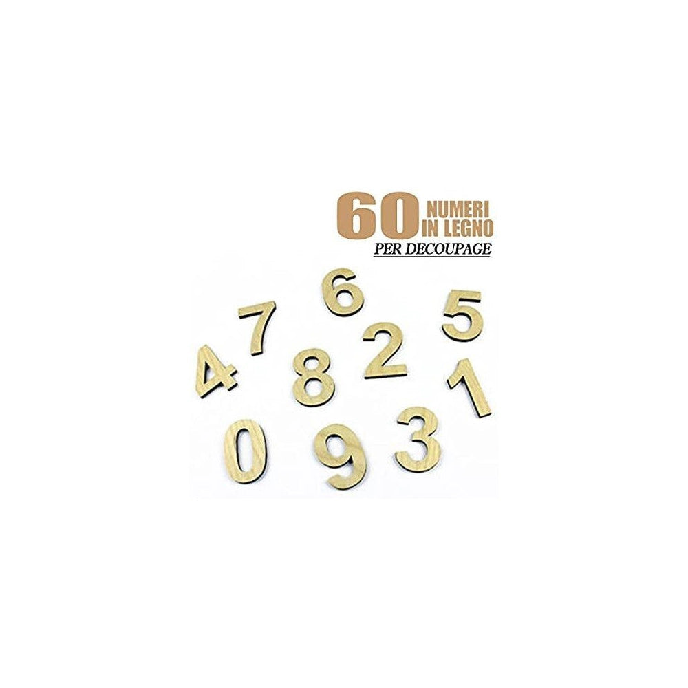 Trade Shop - Numeri In Legno 60 Pezzi Decoupage Lavoretti Scuola 3cm Spessore 1mm Decorazioni -