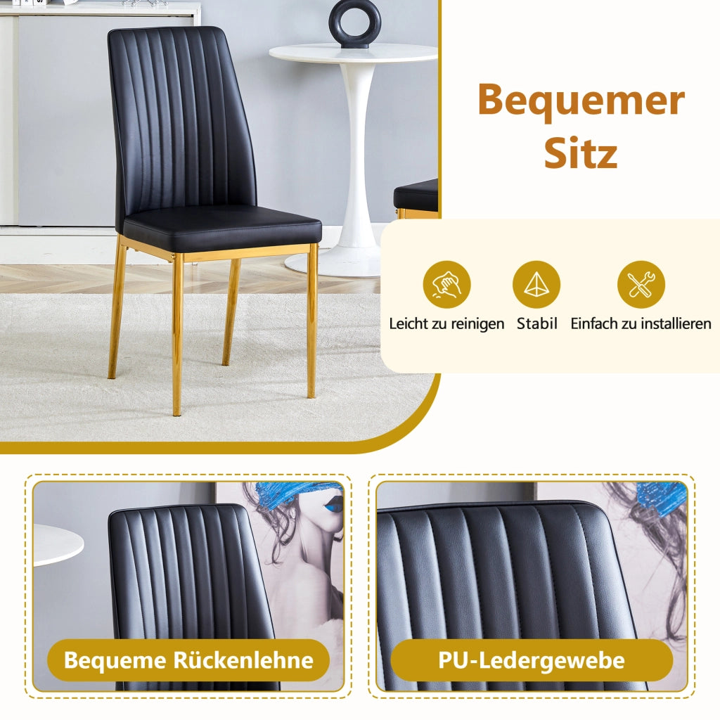 Tavolo da pranzo per 4 persone con vano contenitore e 4 sedie in PU per cucina e sala da pranzo moderno nero e oro