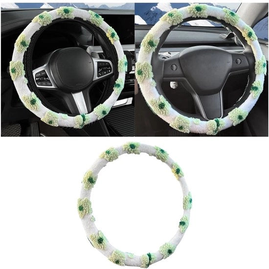 Copertore di guida in piuma per inverno, morbido copertore di guida per auto, copertore di guida antiscivolo respirante per auto, accessorio decorativo universale per interni di auto (verde)