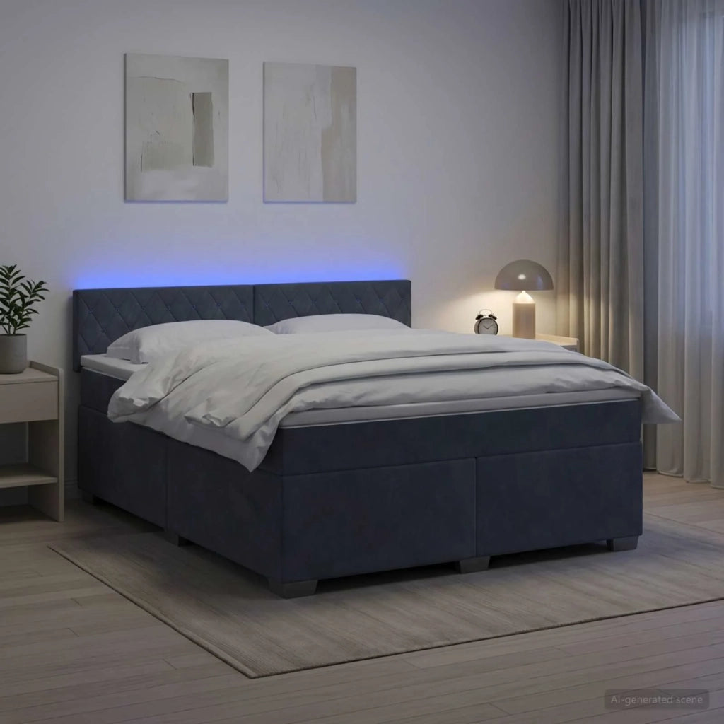 Letto con Box Spring, Materasso e LED Grigio Scuro 160 x 200 cm 3452205