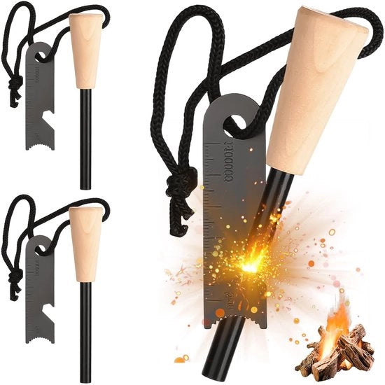 Set di accensione in acciaio con 3 pezzi - Piatto di accensione con scintille forti - Accendino con paracorda - Outdoor/Survival - Impermeabile - Peso 46 g