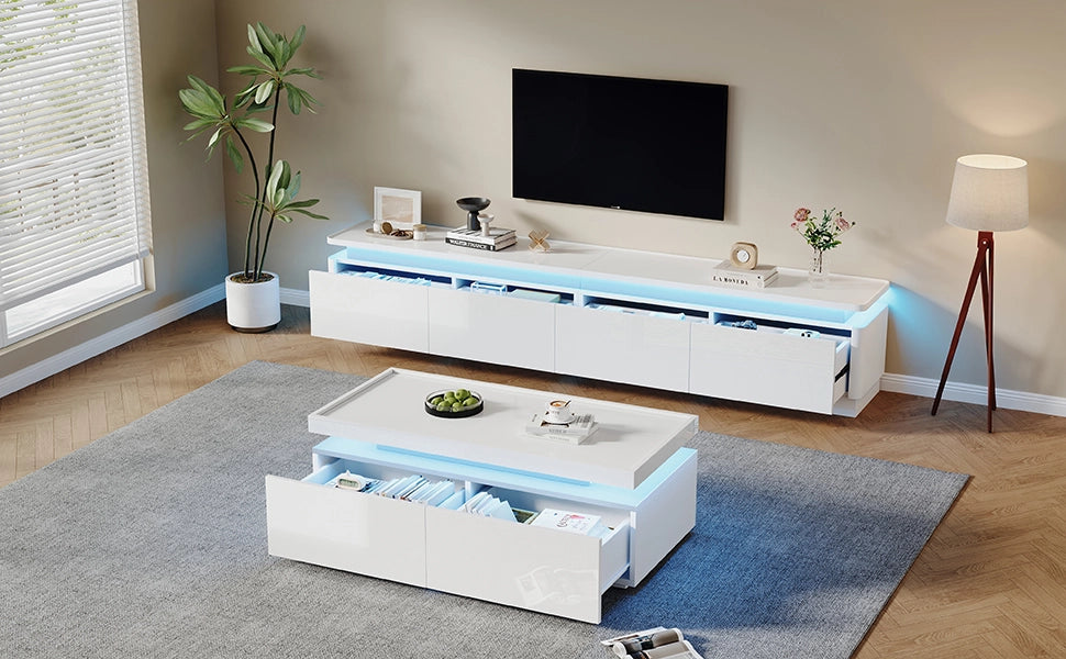 Cassettiera TV bianca lucida in truciolare lunghezza 180 cm