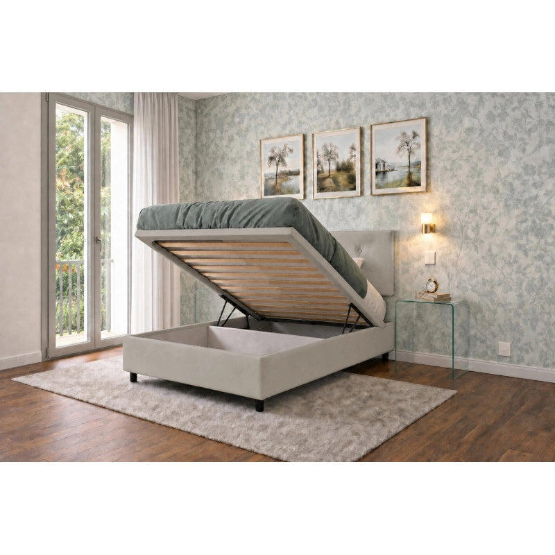 Letto imbottito Singolo 80x190 cm Button - Similpelle,Tortora,Contenitore