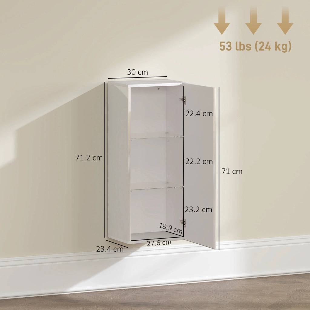 Mobile Bagno Pensile con Anta e 2 Ripiani in Vetro Regolabili ¨C zephmum ¨C Bianco Lucido