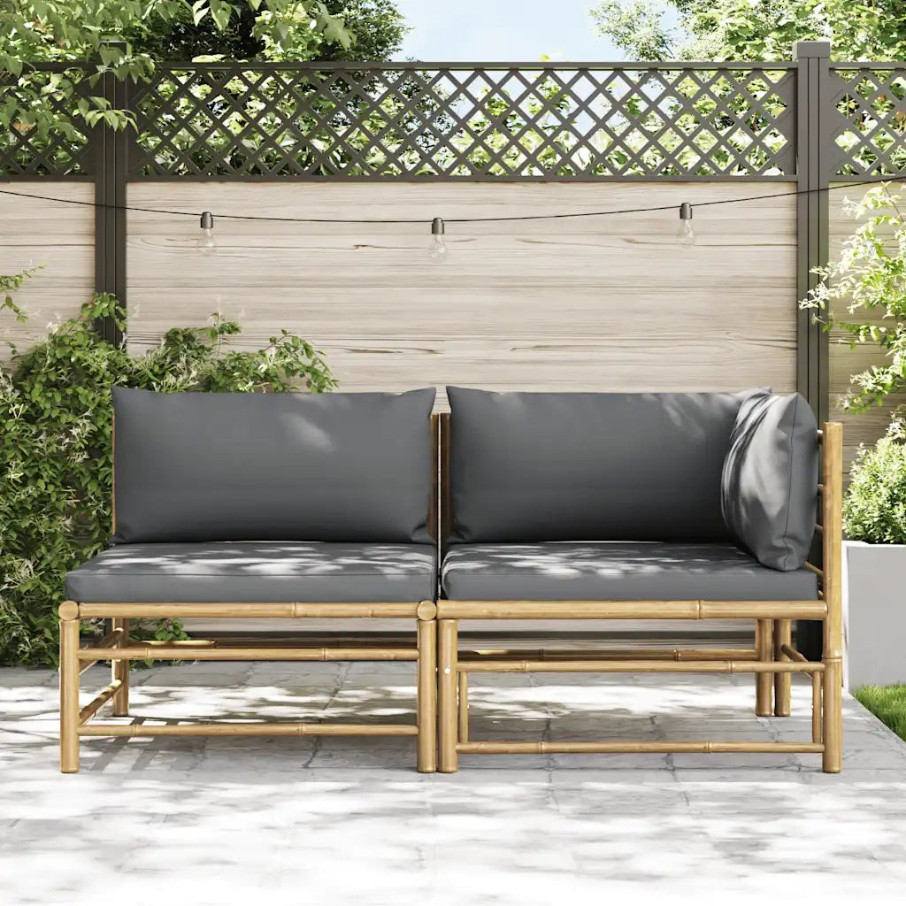 Set Divani da Giardino 2 pz con Cuscini Grigio Scuro in Bambù 313151