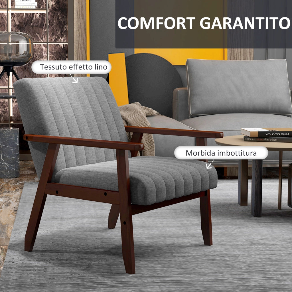 Poltrona Moderna Imbottita in Tessuto con Gambe in Legno ¨C Zephmum ¨C Grigio