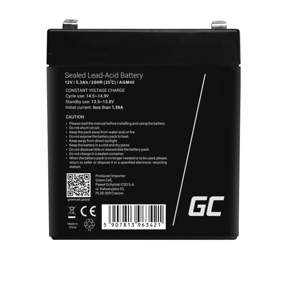 Batteria UPS al piombo sigillata Green Cell AGM45 (VRLA) 12 V 5,3 Ah