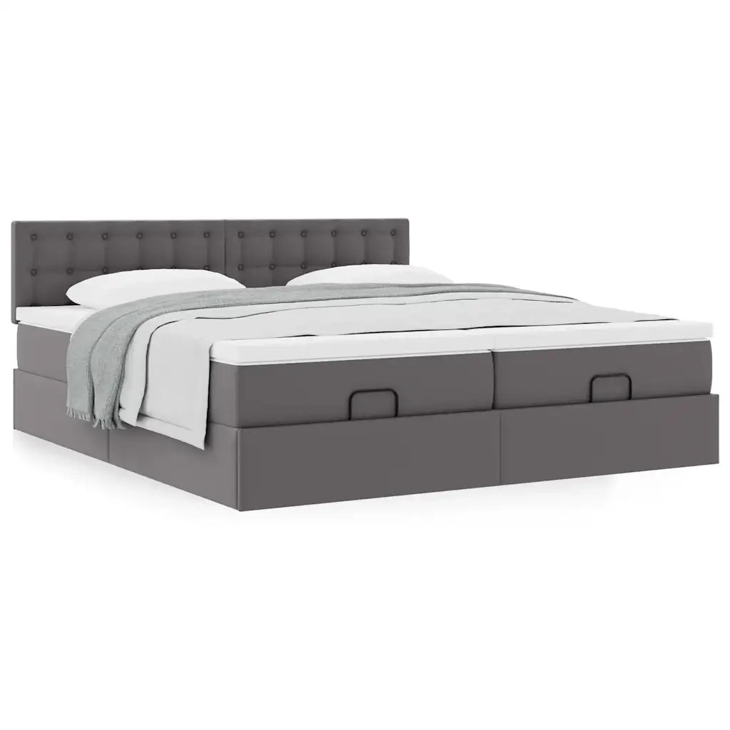 Struttura Letto Pouf con Materassi Grigio 180x200 cm Similpelle 3311959