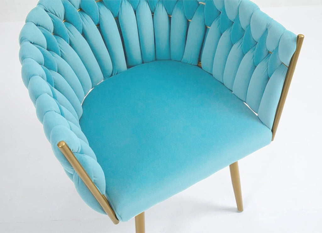 Poltrona Con Schienale In Velluto Intrecciato Design Moderno, Sedia Imbottita Circolare con Gambe in Metallo Placcato Oro Poltroncina  - Tiffany