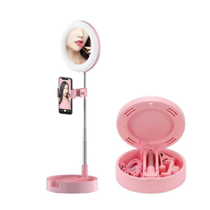 Anello luminoso specchio LED telescopico con supporto cellulare selfie 3 luci