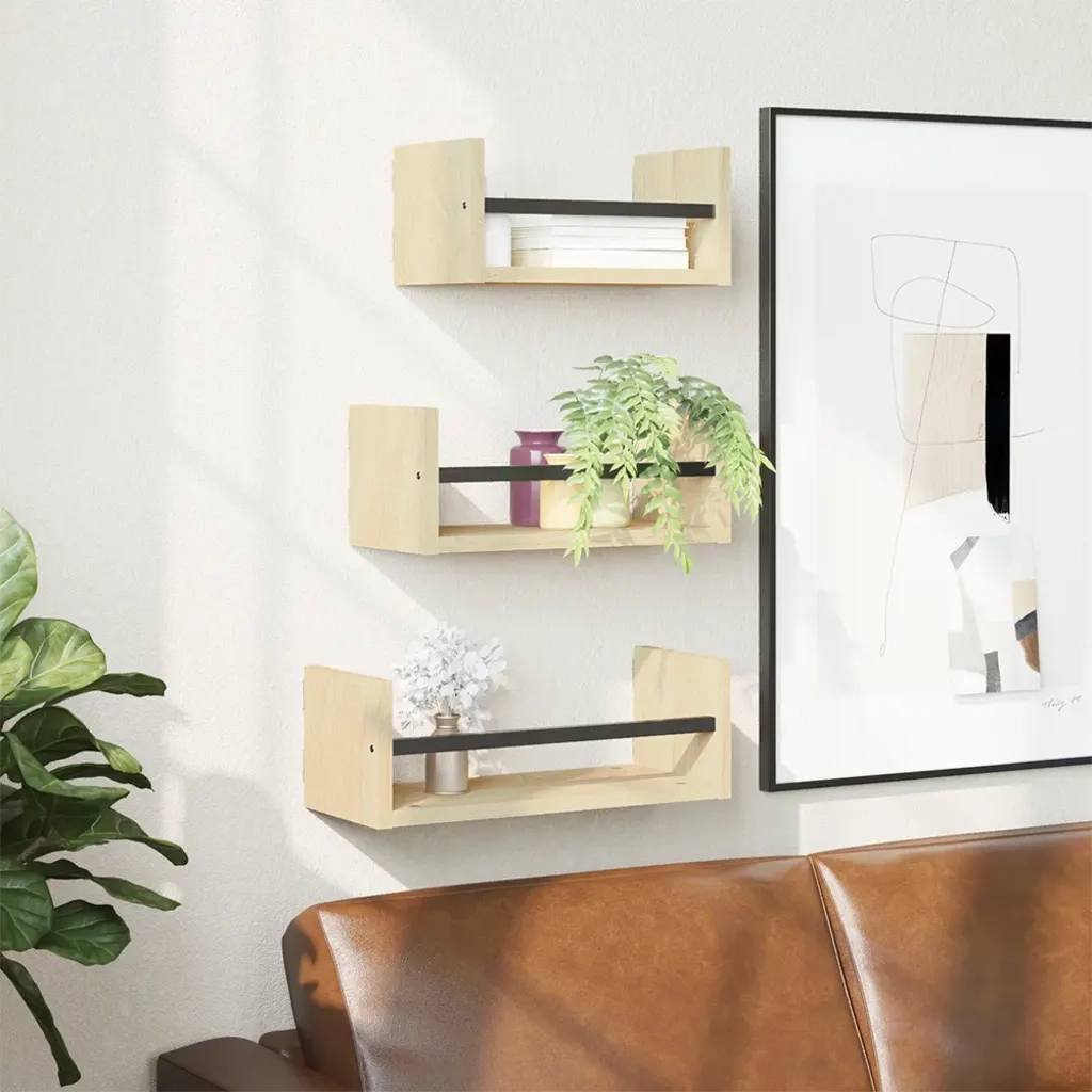 Set di 3 mensole da parete con barre in rovere Sonoma, legno ingegnerizzato 835445