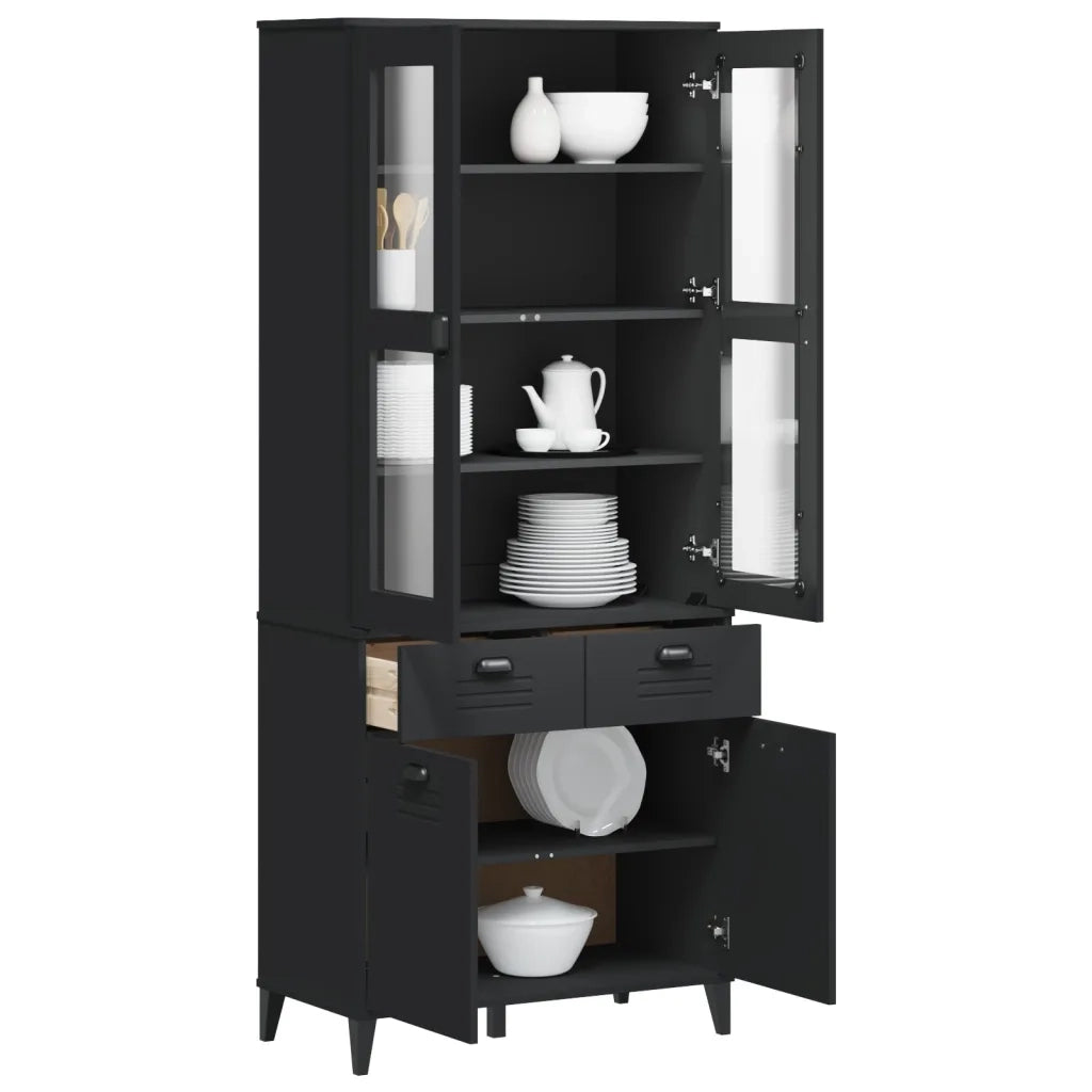 Credenza | Madia | Buffet da pranzo | Armadio da pranzo VIKEN Nera 80x40x190 cm in Legno Massello di Pino
