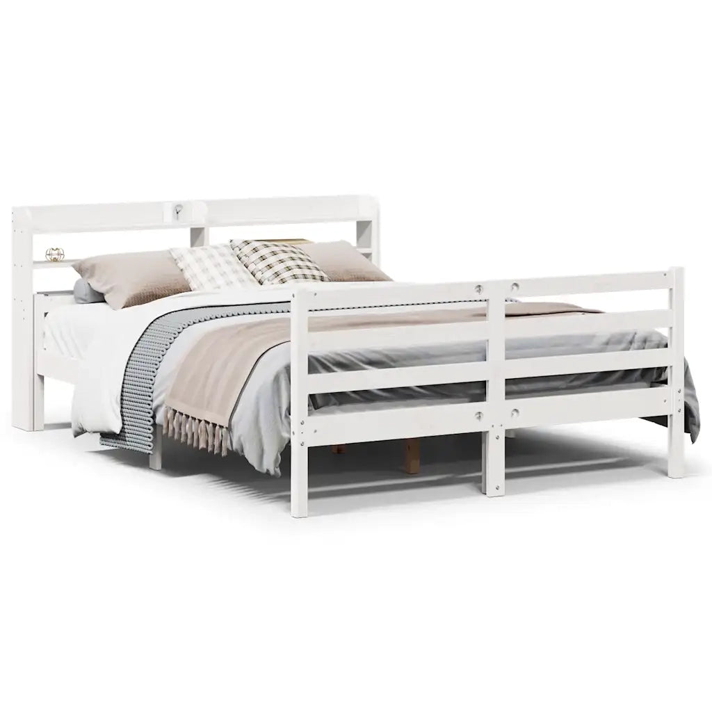 Giroletto con Testiera Bianco 135x190 cm Legno Massello di Pino