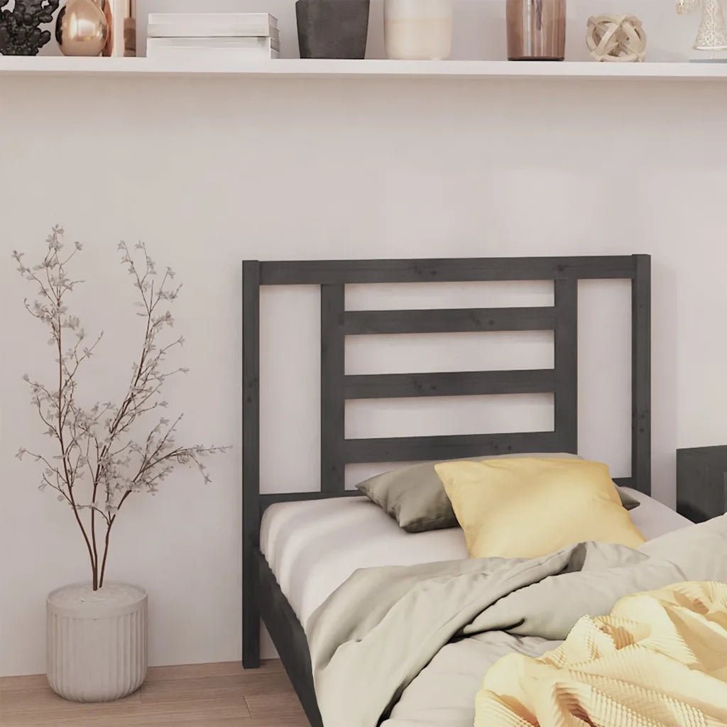 Testiera per Letto Grigia 96x4x100 cm in Legno Massello di Pino 818802