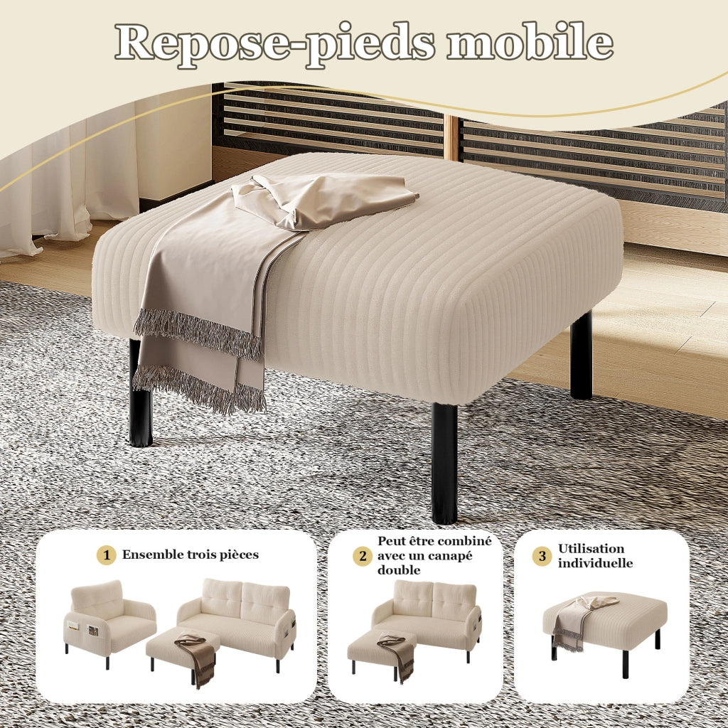 Poggiapiedi con Seduta Imbottita; Sgabello Versatile per Soggiorno o Camera; in Velluto a Coste Beige 56 × 51 × 39 cm