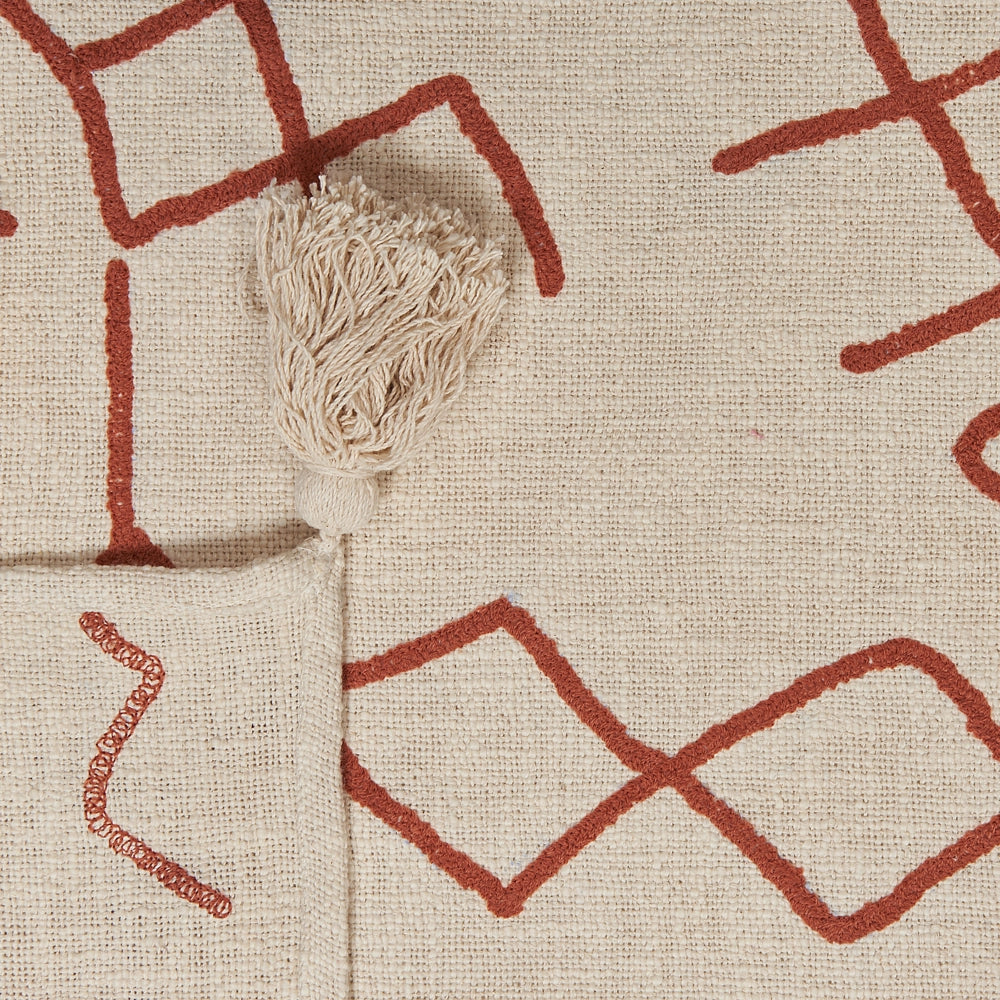 Coperta Beige con Cotone Rosso 130 x 180 cm Copriletto tessuto a mano Motivo Floreale Accogliente con Nappe