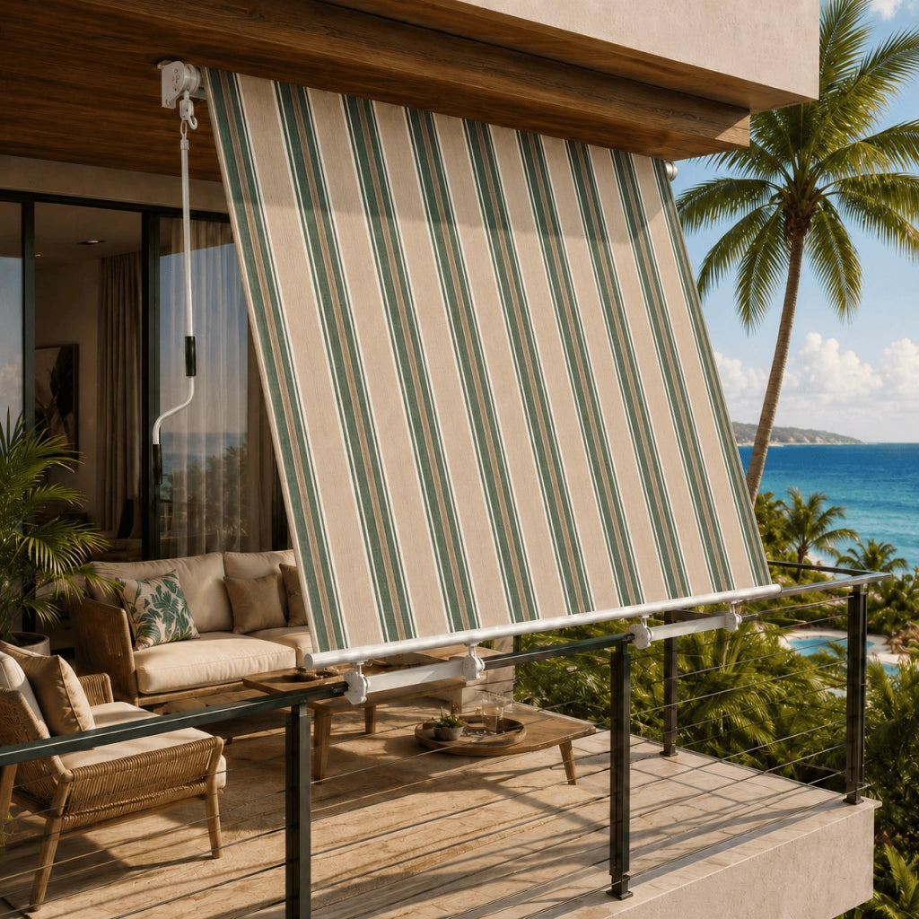Tenda Da Sole Struttura In Alluminio Tessuto In Poliestere 280G Protezione Solare Privacy Per Balcone Terrazza Veranda E Contesti Esterni 295x250x50 Cm Beige E Verde