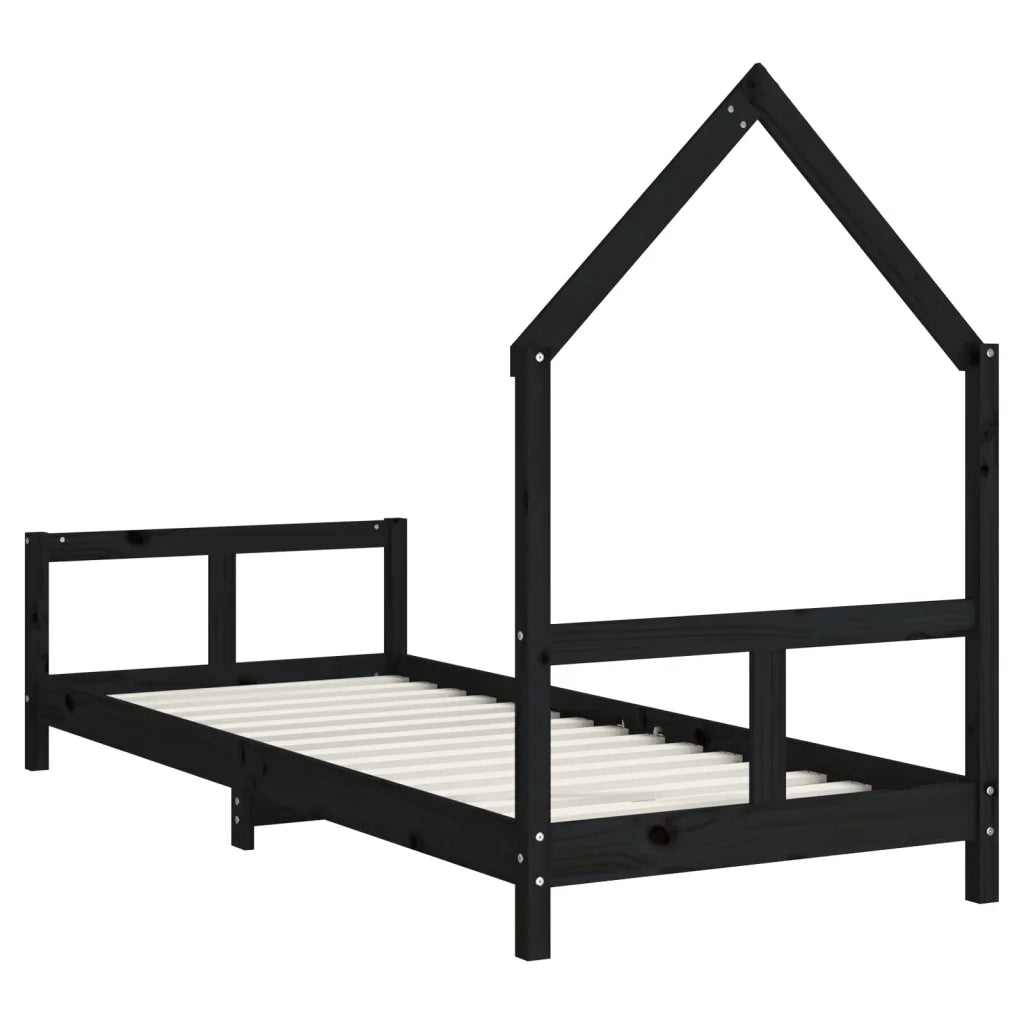 Giroletto per Bambini | Letto Infantile | Lettino Nero 80x200 cm in Legno Massello di Pino
