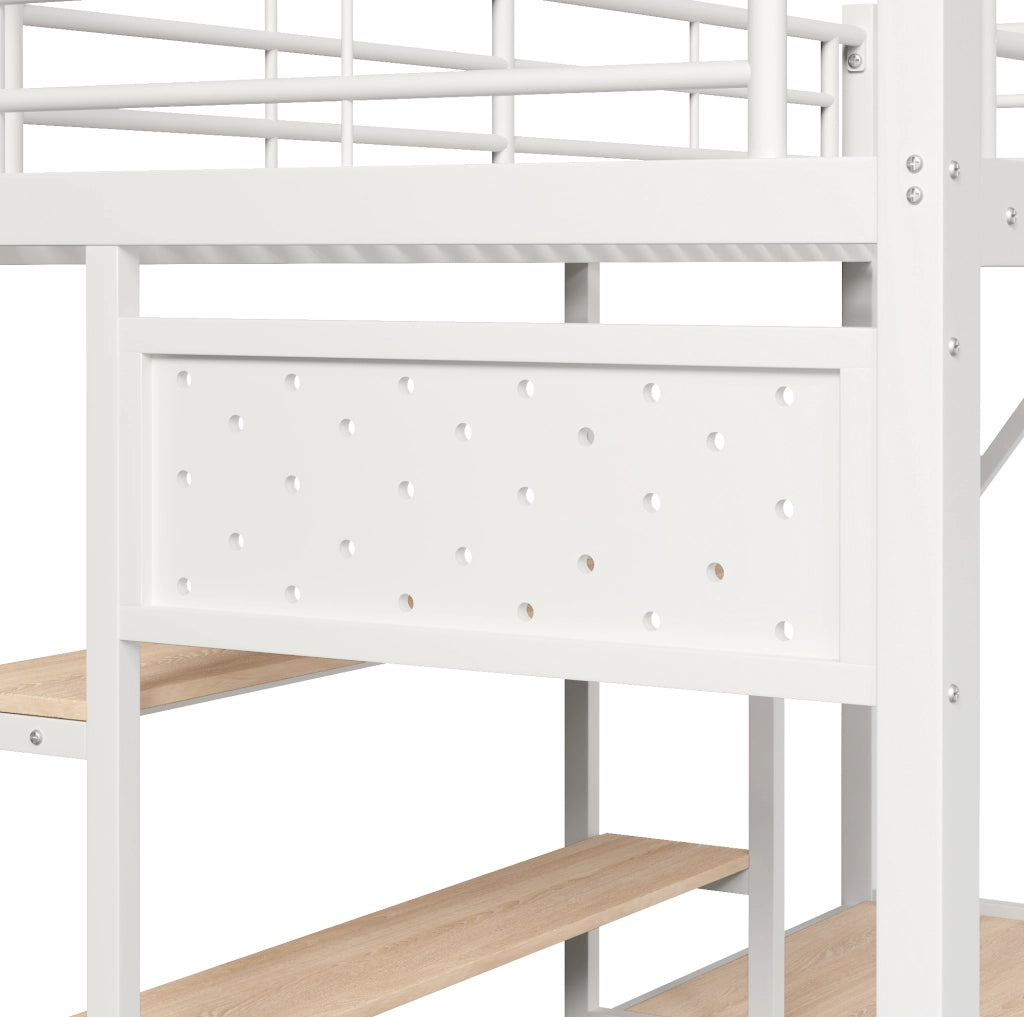 Letto a soppalco bianco 90 x 200 cm con scrivania, LED e USB
