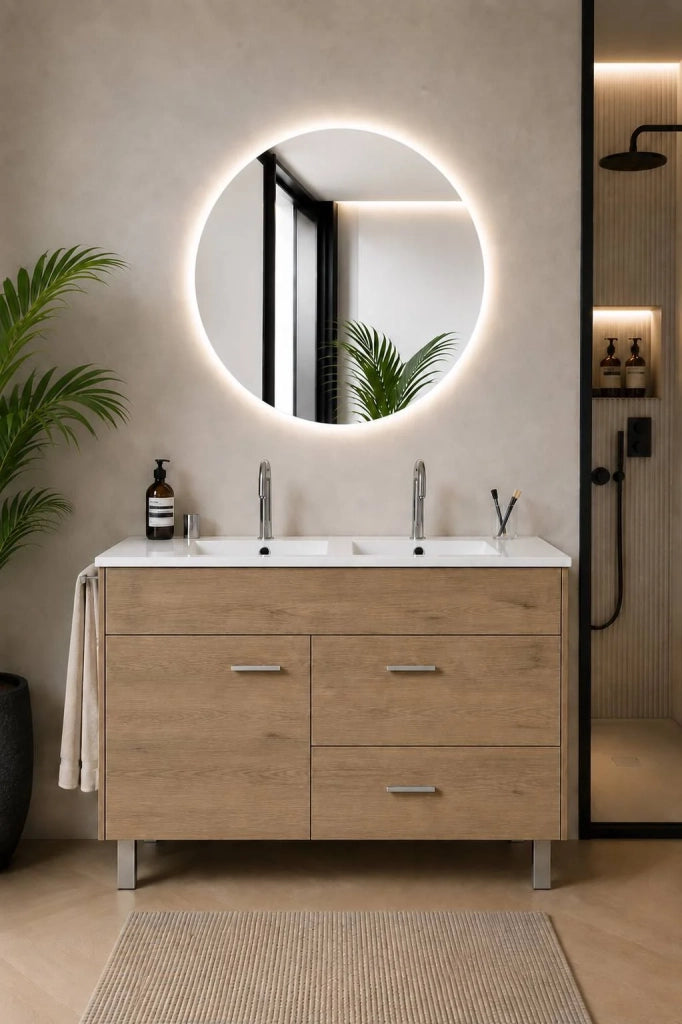 Mobile bagno con lavabo ORIGENBATH SAMOS senza specchio 120x45 cm doppio lavabo estepa con colonna