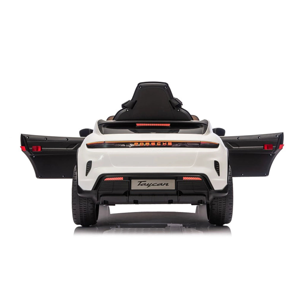 Macchina Elettrica per Bambini Porsche Taycan Turbo S 12V con Telecomando Bluetooth Luci LED e Tappetini Bianco